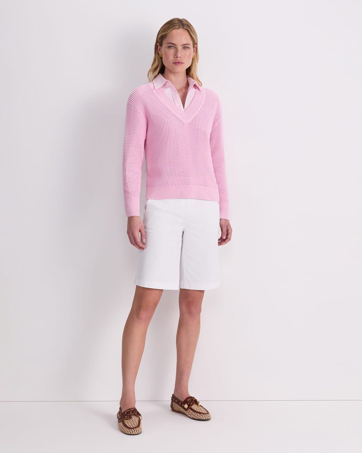 Cotton Crochet V-Neck Knit