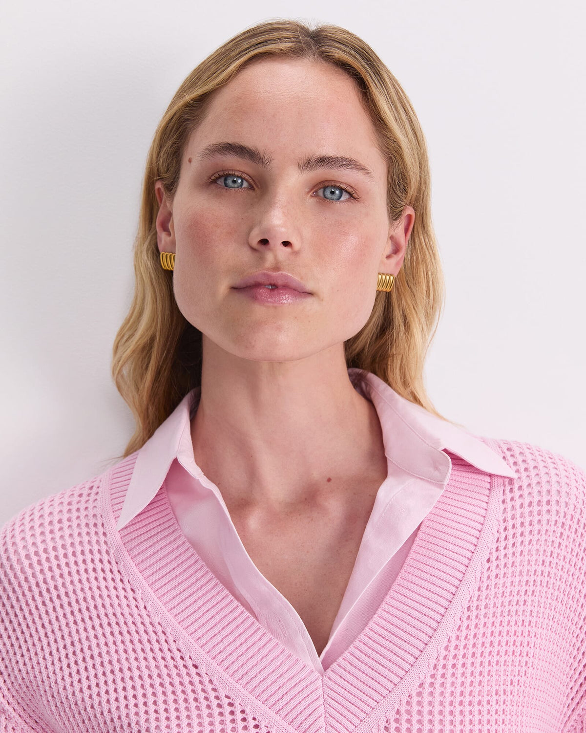 Cotton Crochet V-Neck Knit