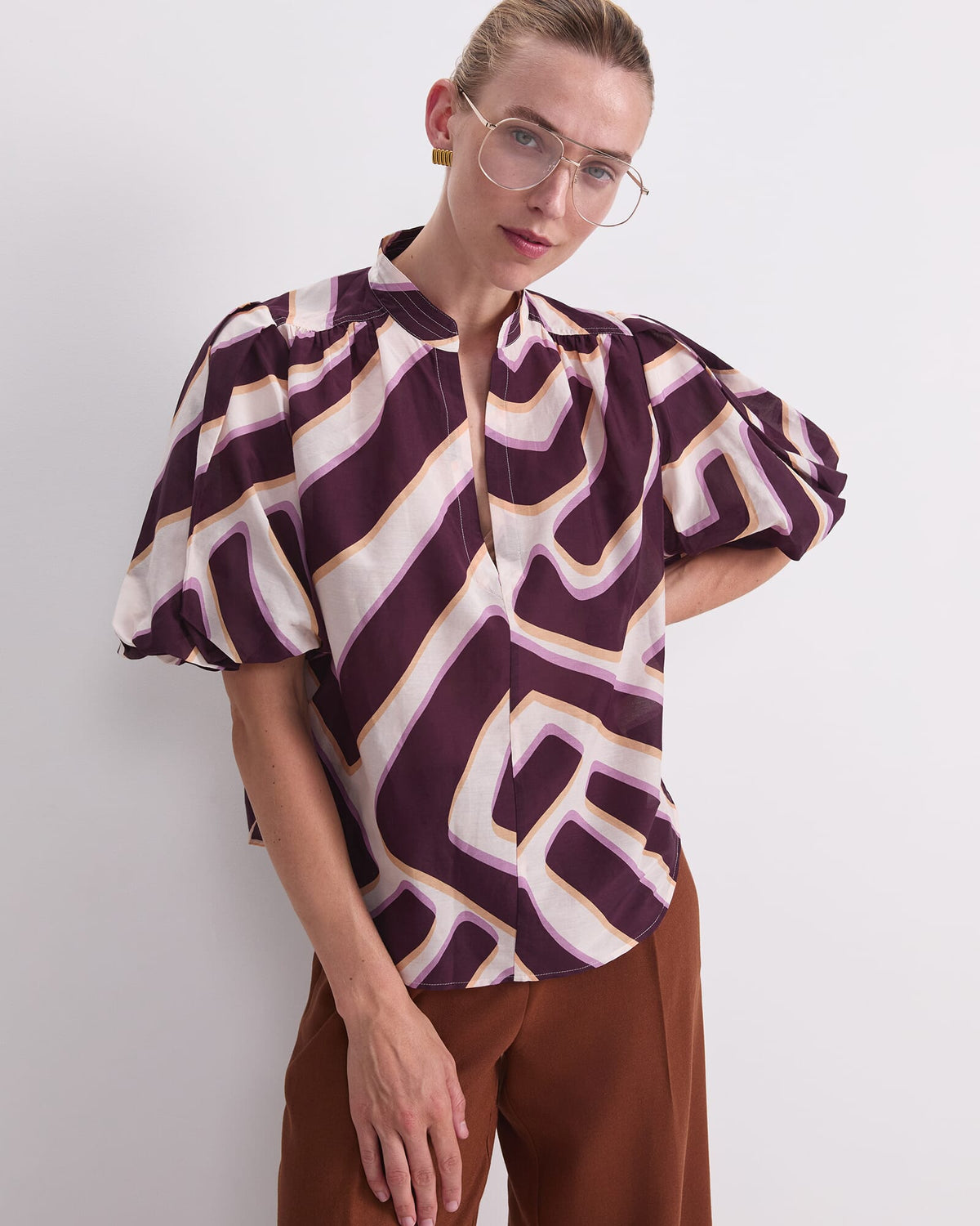 Penny Short Sleeve Cotton Silk Blouse