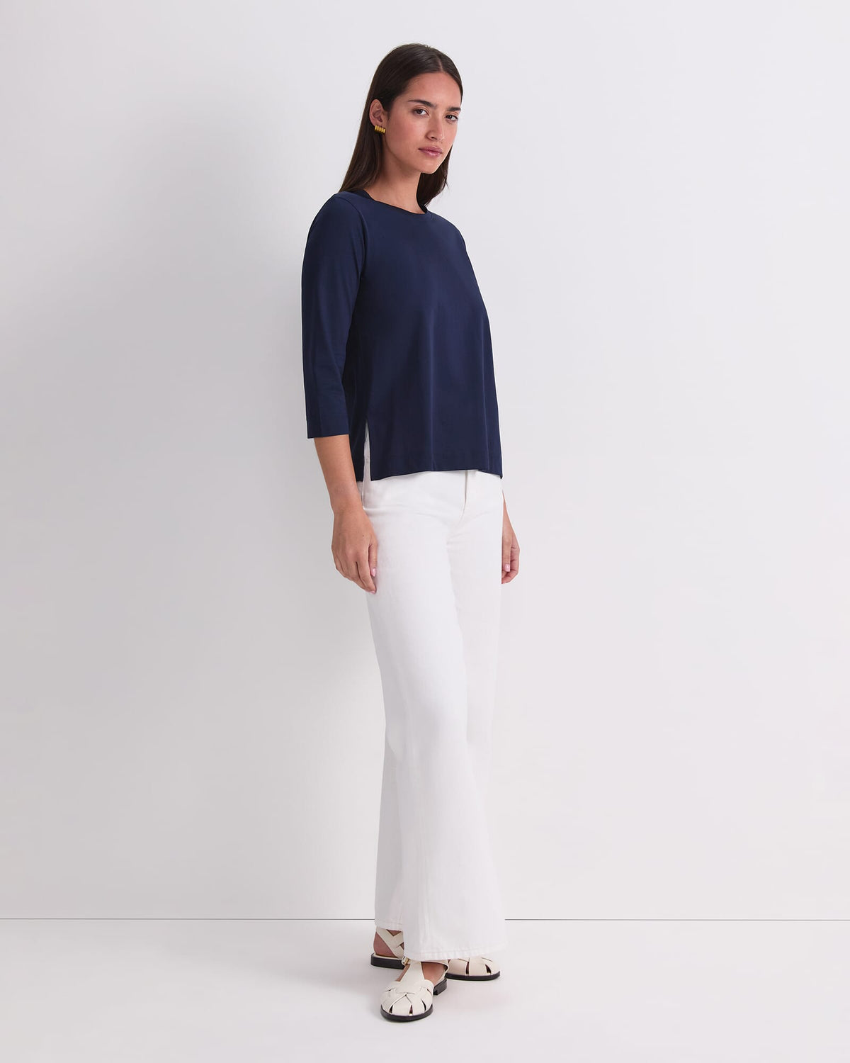Mercerised Cotton Three Quarter Sleeve Tee