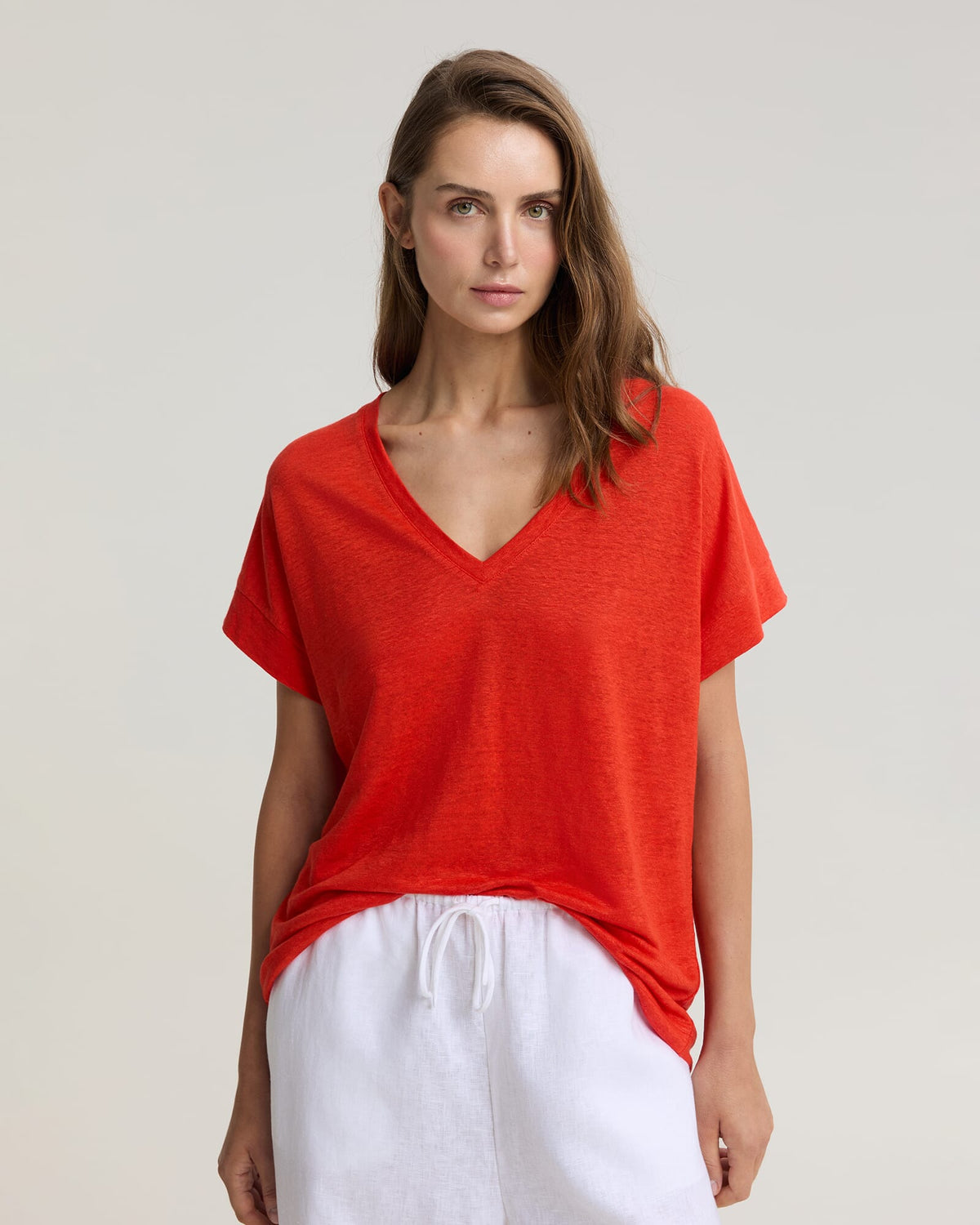 Tonia V-Neck Linen Tee
