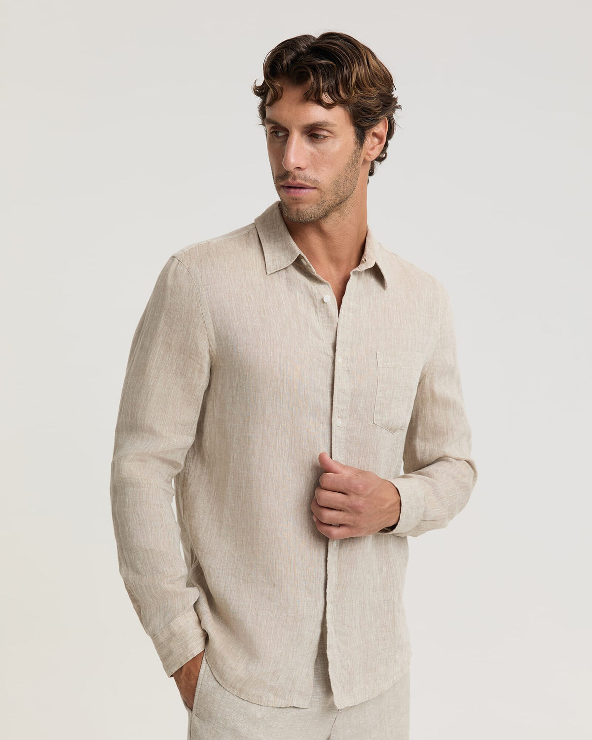 Long Sleeve Linen Yarn-Dyed Shirt