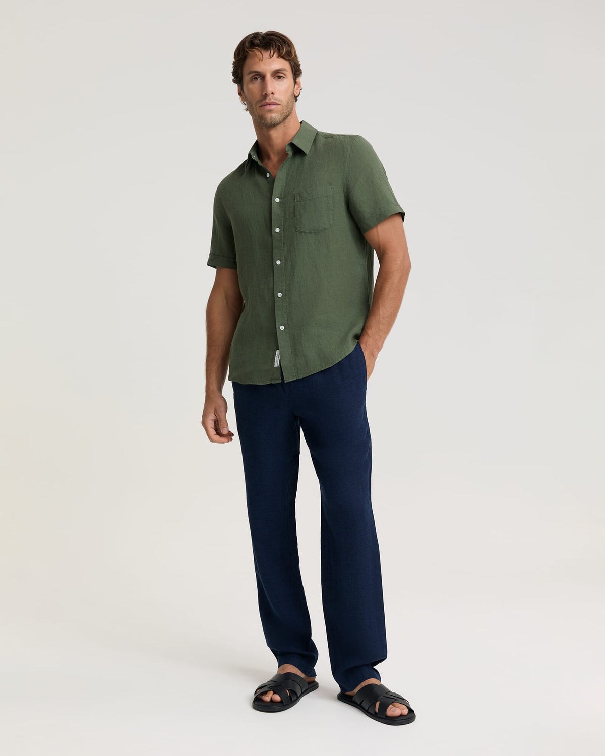 Short Sleeve Yarn-Dyed Linen Shirt