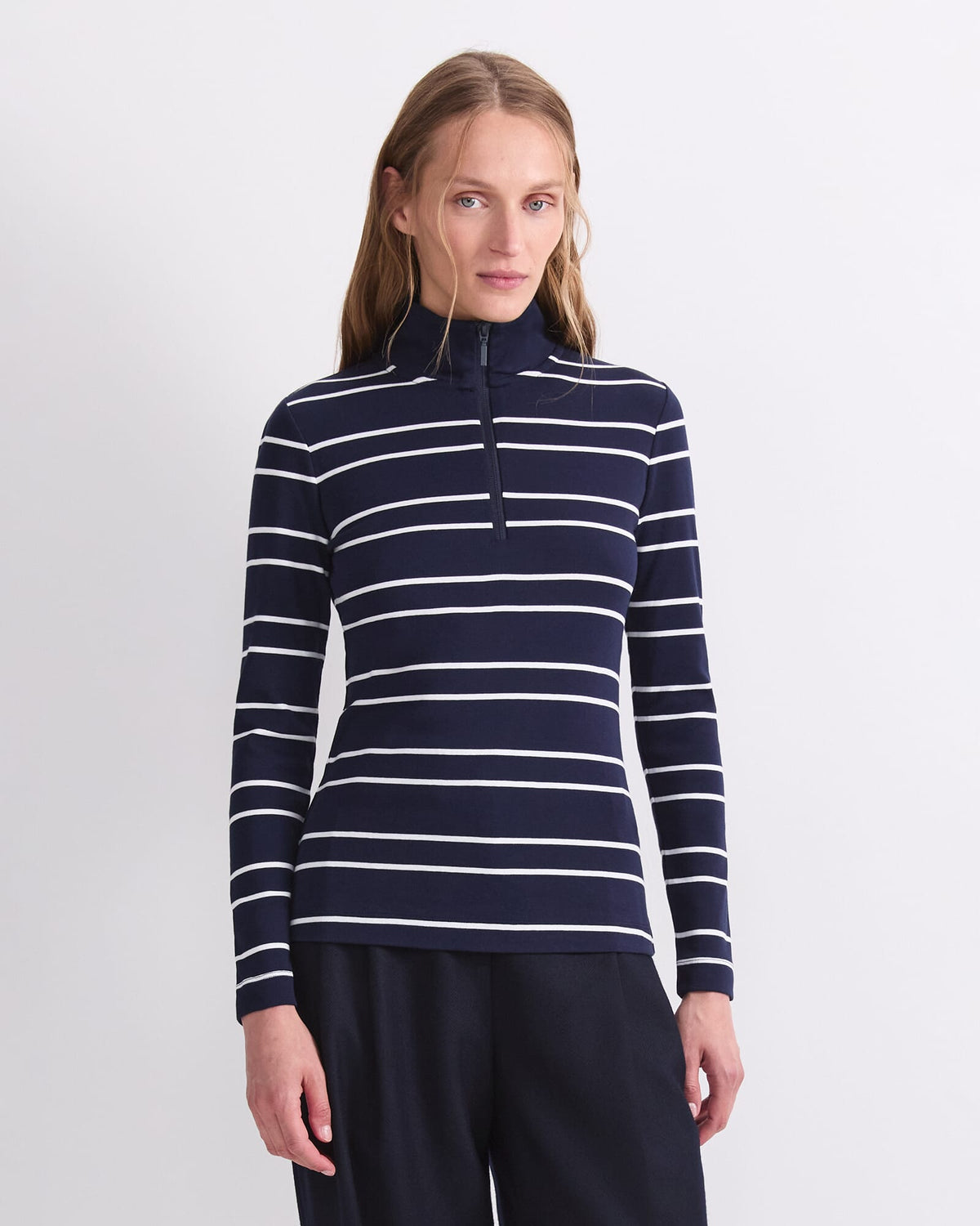 Lucy Stripe Zip Funnel Neck