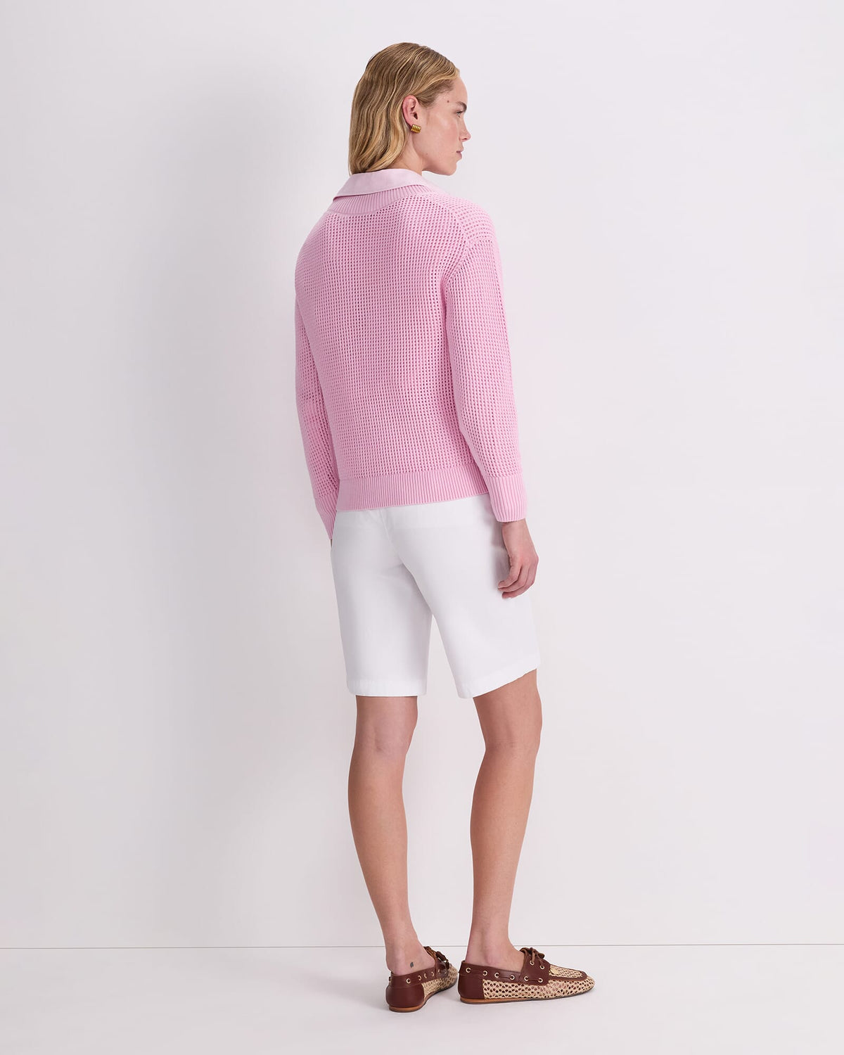 Cotton Crochet V-Neck Knit