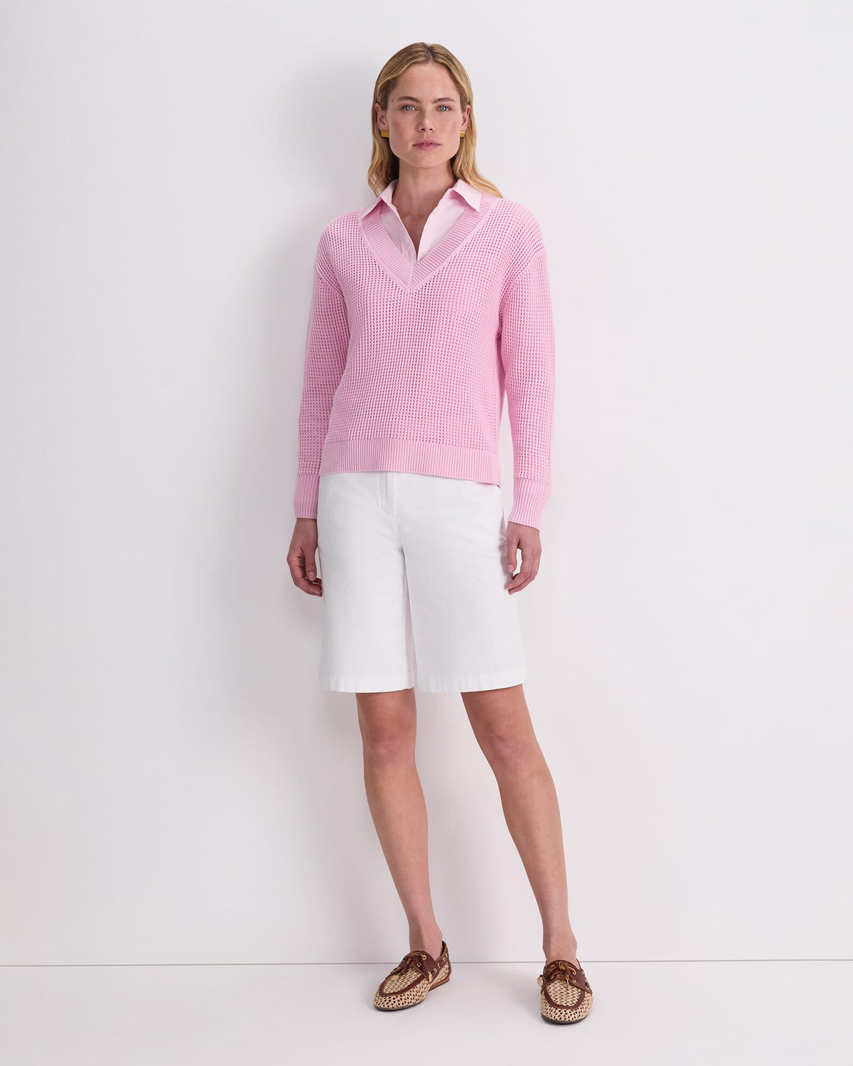 Cotton Crochet V-Neck Knit
