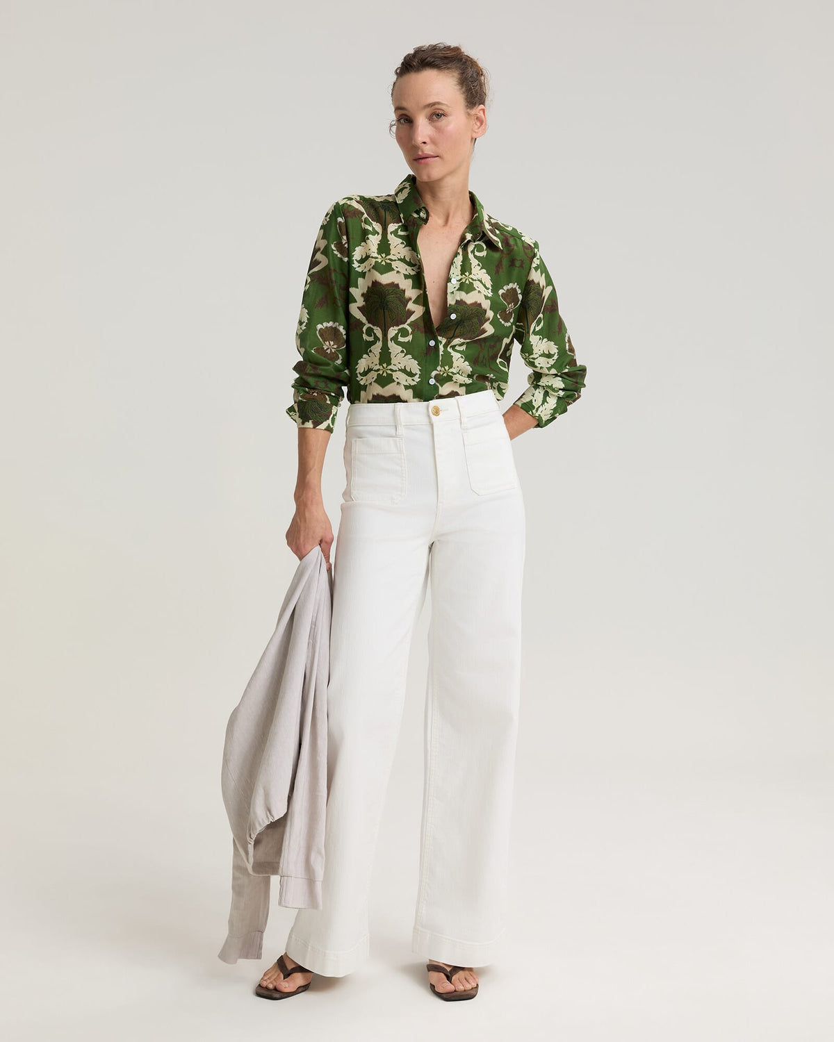 Palm Print Cotton Silk Shirt