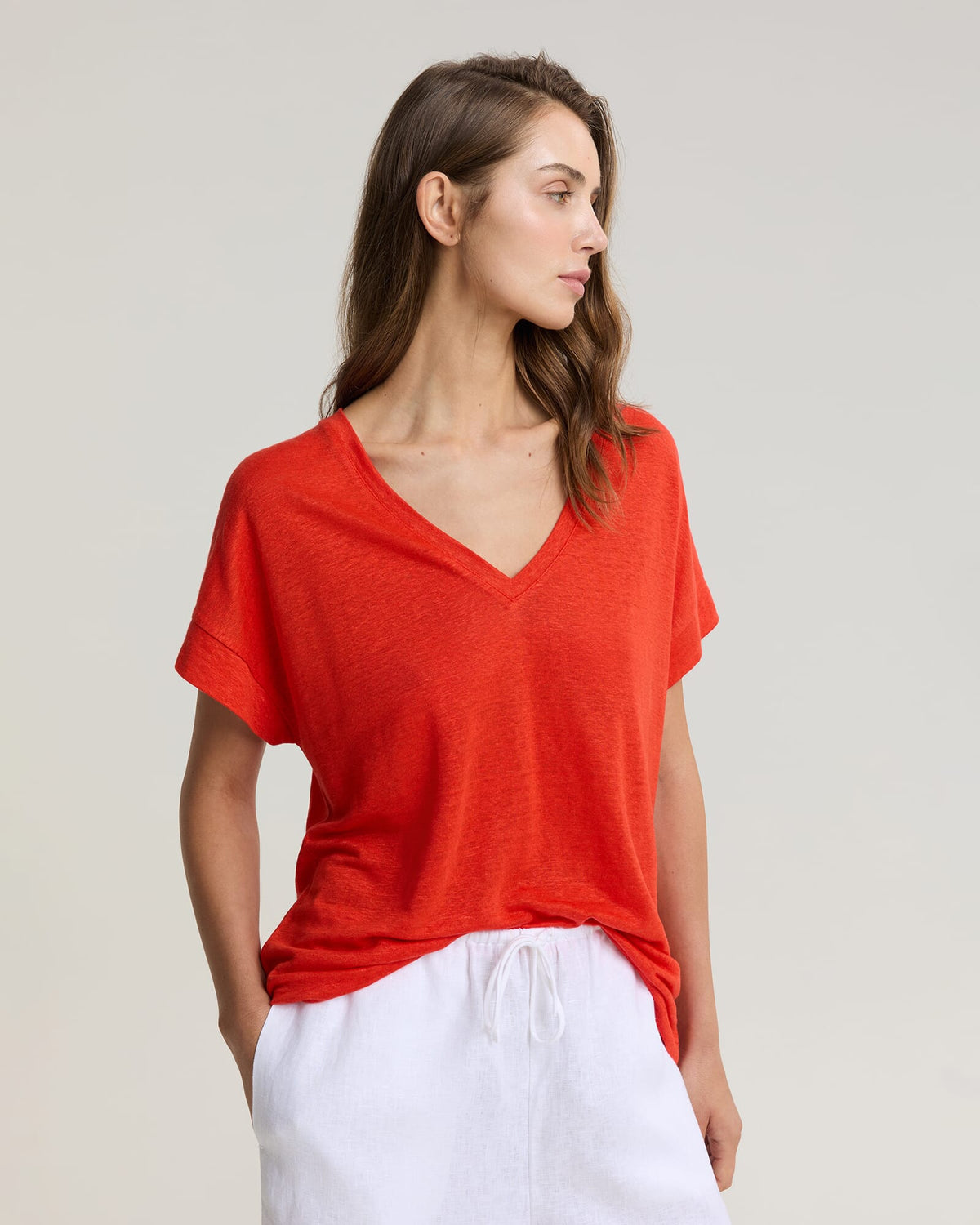 Tonia V-Neck Linen Tee