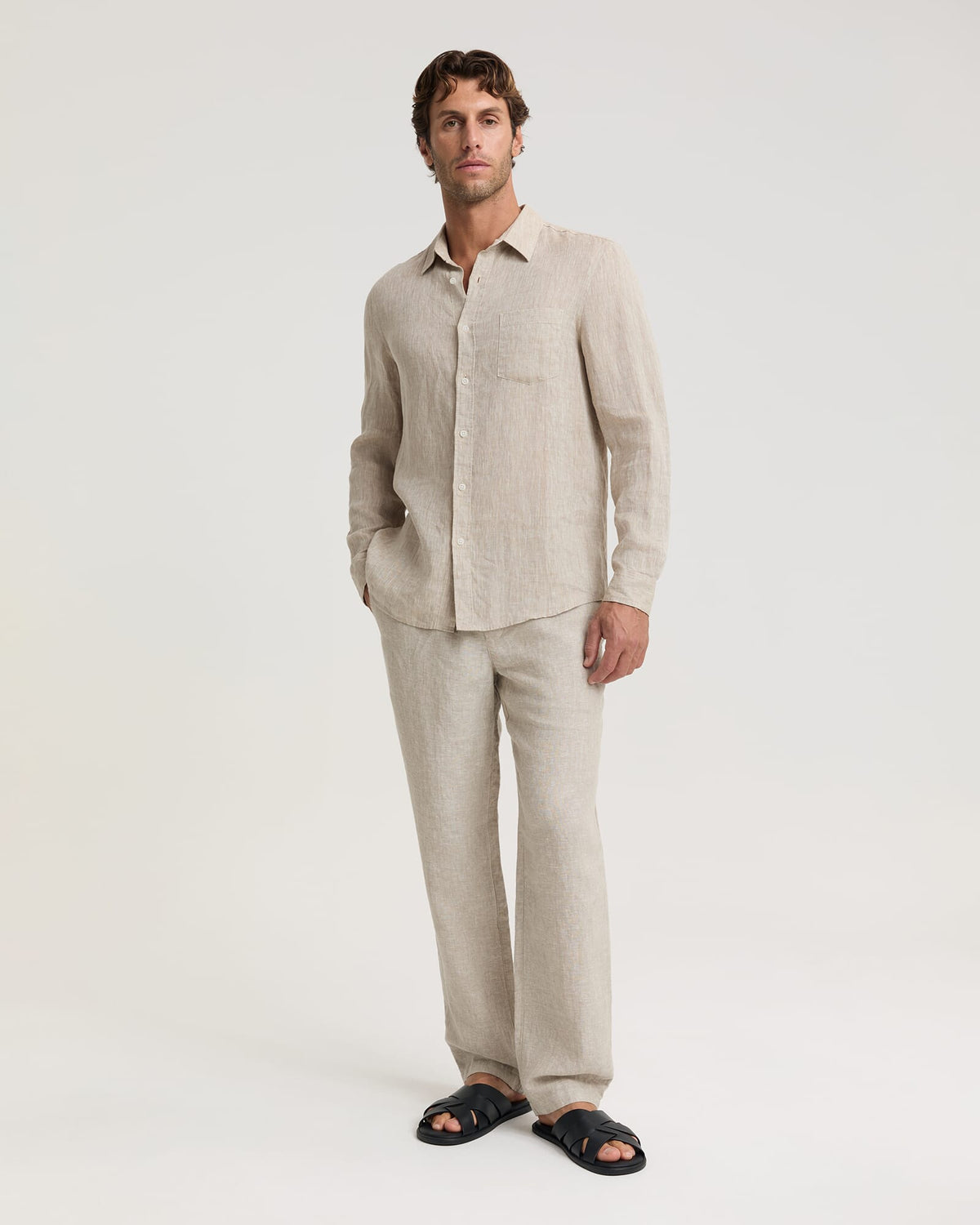 Long Sleeve Linen Yarn-Dyed Shirt
